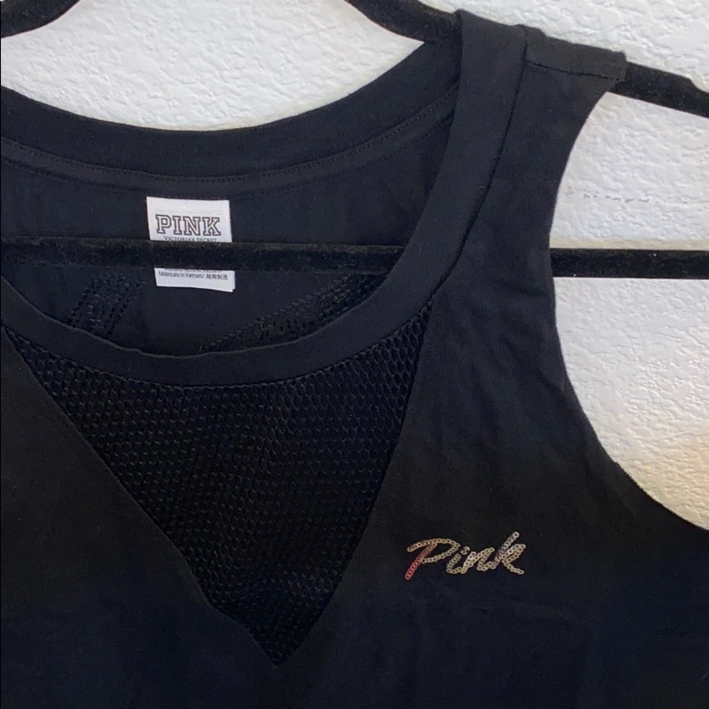 New VS PINK| BLACK V MESH TANK TOP - Picture 2 of 4
